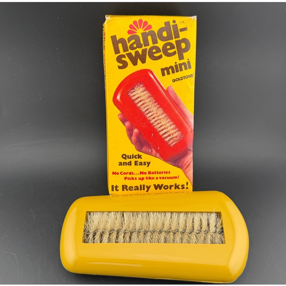 Vintage Stanley Handi-Sweep Mini: Goldtone Manual Carpet Sweeper #8250 USA, NIB
